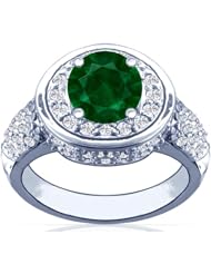 Platinum Round Cut Emerald Ring With Sidestones