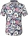 SSLR Men's All Over Printing Short Sleeve Denim Shirt (Medium, White Pink)