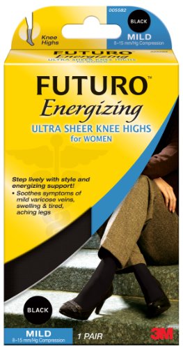 Futuro Energizing Ultra Sheer Knee Highs for Women, Black, Medium (Pack of 2)