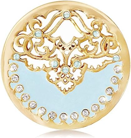 Nikki Lissoni Gold- tone 33mm Clear &amp; Blue Swarovski?? Enamel Blue Coin