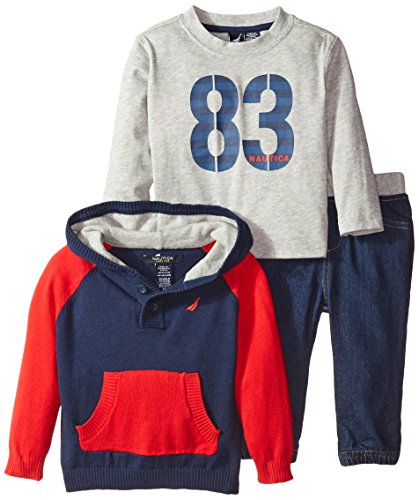 Nautica Baby Boys' 3 Piece Set Knit Sweater and Denim Pant