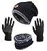 Winter Hat Scarf Gloves Slouchy Beanie Snow Knit Skull Cap Touch Screen Mittens Circle Scarves for Women Men Black