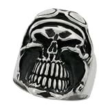 Surgical Steel Goth Biker Skull Ring with Helmet and Goggles 1 1/4 in. (32mm) wide, size 13