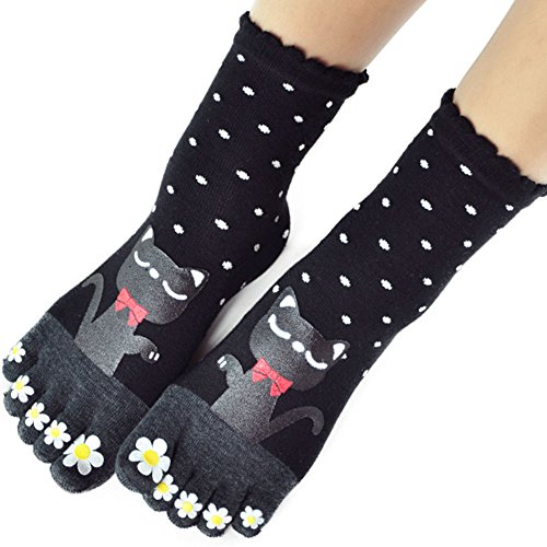 Lovely Lucky Cat Toes Socks Funky Socks for Girls (Black)