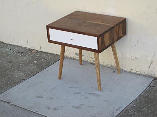 Mid Century Side Table - White Oak Legs With White Gloss Drawer Front