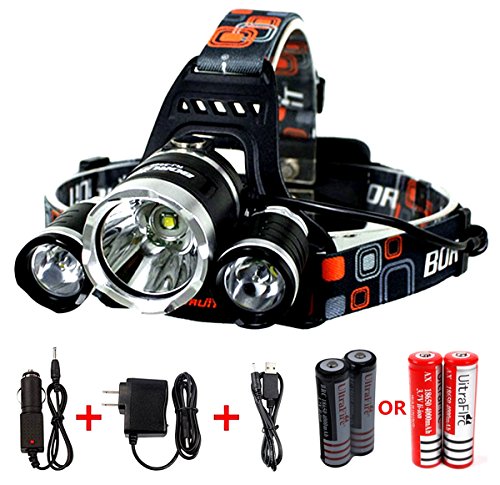 Benran Waterproof LED Headlamp Headlight Rechargeable Head Flashlight Lamp with 3 Xm-l T6 4 Modes Outdoor Sports Hiking Camping Riding Fishing Hunting