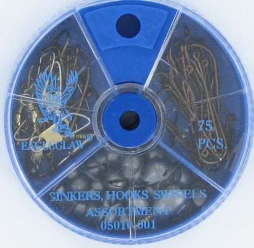 Hook,Swivel & Sinker Assortment 75pcs - Eagle Claw Tackle 05010-001, Fishing Terminal Tackle