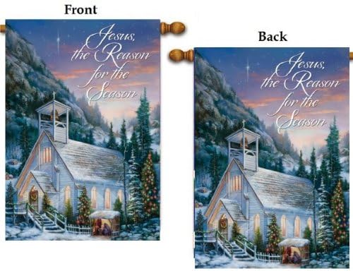 Christmas Country Church 2 Sided Jesus The Reason For The Season Religious Vertical Banner 28x40