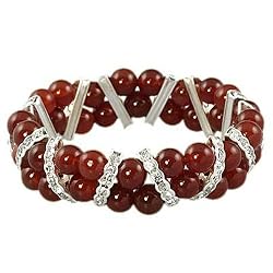 Brownish-Red Stone and Rhinestone Elastic Bangle Fashion Bracelet