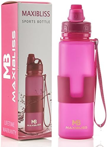 MaxiBliss collapsible Sports Water Bottle- 22 Ounce/650 ml- Leak Proof Twist  Cap-­ BPA Free- Portable Roll Up Bottle (Passion PINK)