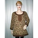 Womens Crepe Designer Maroon and Green Floral Print Cream Base Top Casual Tunic Indian Style L