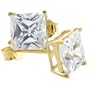 14K Gold 1 1/4 Carat Size (6 mm ea) Princess Cut Basket Set CZ Stud Earrings