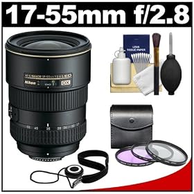 Nikon 17-55mm f/2.8 G DX AF-S ED-IF Zoom-Nikkor Lens with 3 UV/FLD/CPL Filters + Accessory Kit for D3100, D3200, D5100, D7000, D300s Digital SLR Cameras