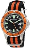Stuhrling Original Mens 907.331OF1 Aquadiver Regatta Bravura Swiss Quartz Date Black and Orange Canvas Strap Watch