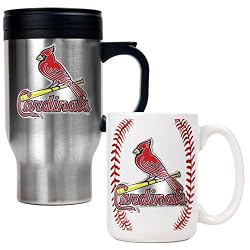 St. Louis Cardinals MLB Stainless Steel Travel Mug & Gameball Ceramic Mug Set - Primary Logo by Great American Products