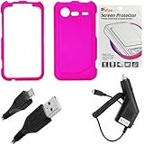 GTMax Hot Pink Rubber Hard Snap On Plastic Protector Cover Case + Clear LCD ....