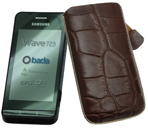 Suncase Ledertasche (Lasche mit R&uuml;ckzugfunktion) f&uuml;r Samsung Wave 723 GT-S7230 croco-braun Preisvergleich