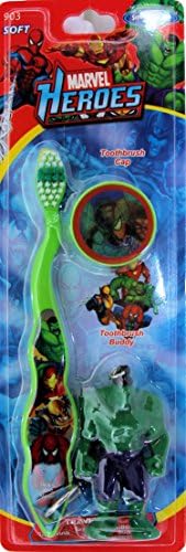Marvel Heroes Avengers Toothbrush with Cap and Keychain Mini Figure ~ Spiderman, Hulk, Iron Man, Wolverine (Hulk)