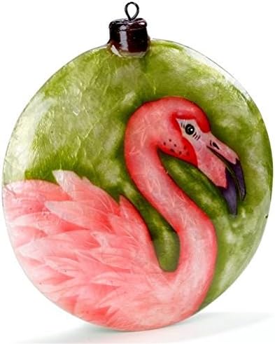Flamingo Capiz Shell Ornament , Large 4 Inches Round and .75 Inches Deep - Not a Ball