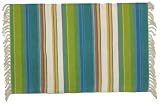 100% Cotton Flat Weave Blue and Green Rug Striped 2 X 3