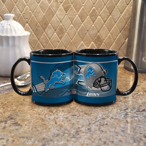 NFL Detroit Lions 11-Ounce Black Helmet Mug (2 Pack)