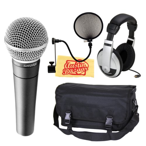 Shure SM58 LC Vocal Microphone Bundle with Mic Bag Headphones Pop