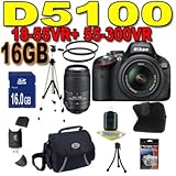 Nikon D5100 16.2MP CMOS Digital SLR Camera with 18-55mm f/3.5-5.6 AF-S DX VR Nikkor Zoom Lens + Nikon 55-300mm f/4.5-5.6G ED VR AF-S DX Nikkor Zoom Lens Accessory Saver 16GB Filters Bundle
