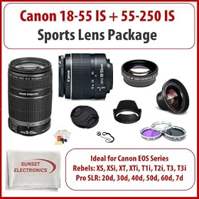 Canon EF-S 18-55mm f/3.5-5.6 IS II Autofocus Lens + Canon EF-S 55-250mm f/4-5.6 IS Autofocus Lens + SSE Sports Package