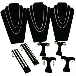 Black Flocked Necklace Earring Jewelry Displays 9Pc Set