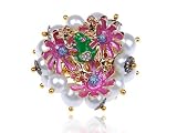 Large Loud Pearl Beaded Enamel Painted Pink Flower Frog Crystal Rhinestone Ring