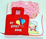 布絵本MY  QUIET  BOOKバルーン英語刺しゅう版&ボディ肌着&ハートのブランケット　おまけ付きベルクロビブ  チャーミングギフトセット