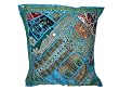 Vintage Sari Patchwork Floor Pillow Turquoise Zari Cushion Cover 24inch
