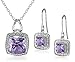 Amazon Collection Sterling Silver Square Gemstone Earrings and Pendant Necklace Jewelry Set
