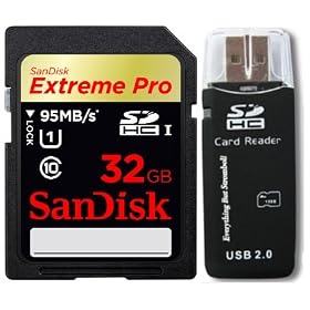 SanDisk Extreme Pro 32 GB SDHC - UHS Class 1 Flash Memory Card with Everything But Stromboli (tm) Card Reader