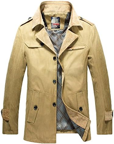 FGYP Men's Stylish Stand Collar Blazer Khaki Jacket Windbreaker Trench Coat 2XL
