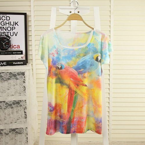 Estrendy Polychrome Lovebirds Painting Batwing Sleeve Loose T-shirt