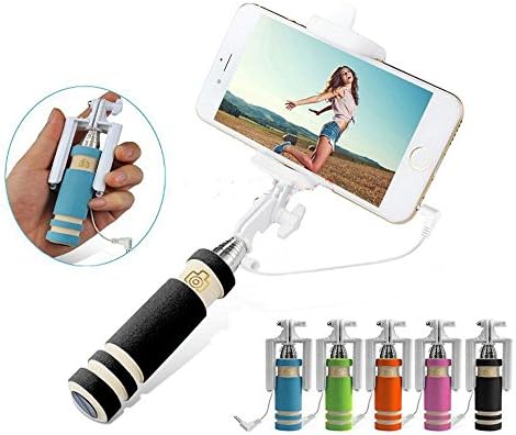 Feeyo 5.5 Inch Ultra Compact Foldable Quicksnap Extendable Wired Mini Selfie Stick with Remote Shutter with Adjustable Phone Holder for Iphone 6 Plus 5 5s 5c Samsung S6 Edge Android (Black)