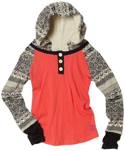Roxy Kids Girls 7-16 Double Time Hooded Top, Grey/Orange, Medium