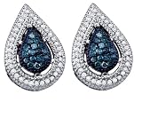 Stunning 0.40 Ctw. Blue and White Diamond Teardrop Shaped Earrings