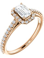 18K Rose Gold Emerald Cut Diamond Halo-Style Ring -- LIFETIME WARRANTY