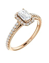 14K Rose Gold Emerald Cut Diamond Halo-Style Ring -- LIFETIME WARRANTY