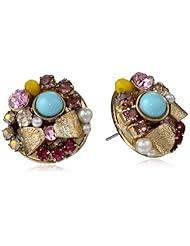Betsey Johnson "Frontal Toggle Cluster" Bow and Crystal Cluster Round Stud Earrings