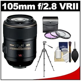 Nikon 105mm f/2.8 G VR AF-S Micro-Nikkor Lens with 3 UV/FLD/CPL Filters + Macro Tripod + Cleaning Kit for D3100, D3200, D5100, D7000, D700, D800 D3x, D4 Digital SLR Cameras