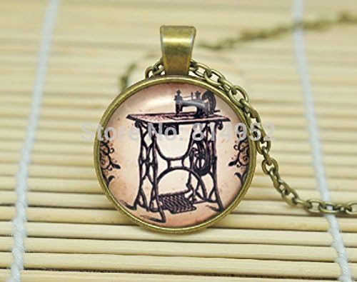 VintaStore Art Glass Necklace Grandma'S Sewing Machine Necklace Vintage Sewing Glass Dome Cabochon Necklace