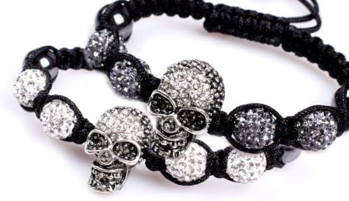 Skull Bracelet 6" - 9" Adjustable 4x White Pave Shine Swarovski Crystal Beads W/ 1x Skull Beads