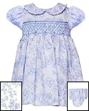 Vintage ~ New Ivory Blue French Toile Smocked Dress ~ 12M to 24M ~ Holiday Christmas