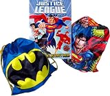  : Batman and Superman Cinch Sack Drawstring Backpacks Set of 2 BONUS Justice League Color & Activity Book!