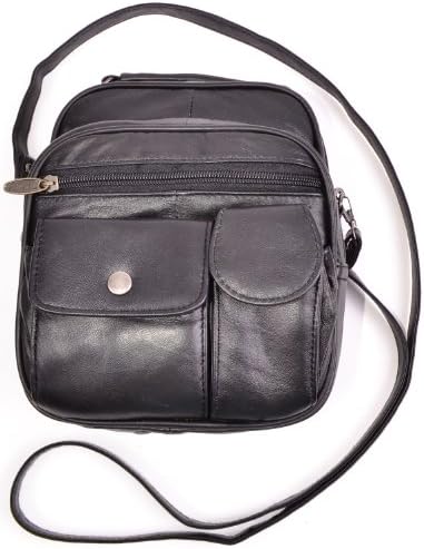 TINDER Genuine Leather Shoulder Messenger Bag With Front Pockets And Handle CA716-BK
