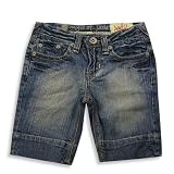 Jade - Girls Low Rise Distressed Denim Stretch Bermuda Short, Blue