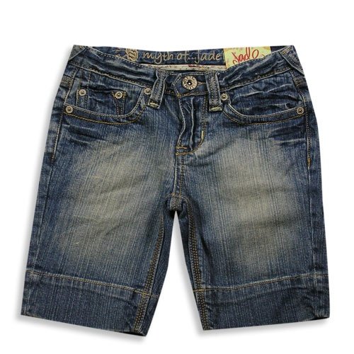 Jade - Girls Low Rise Distressed Denim Stretch Bermuda Short, Blue